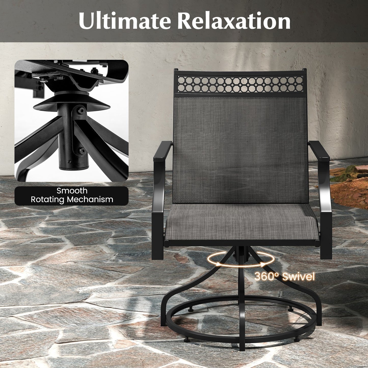 Patio Swivel Dining Chairs Set of 2 with Quick-Drying Fabric-Grey