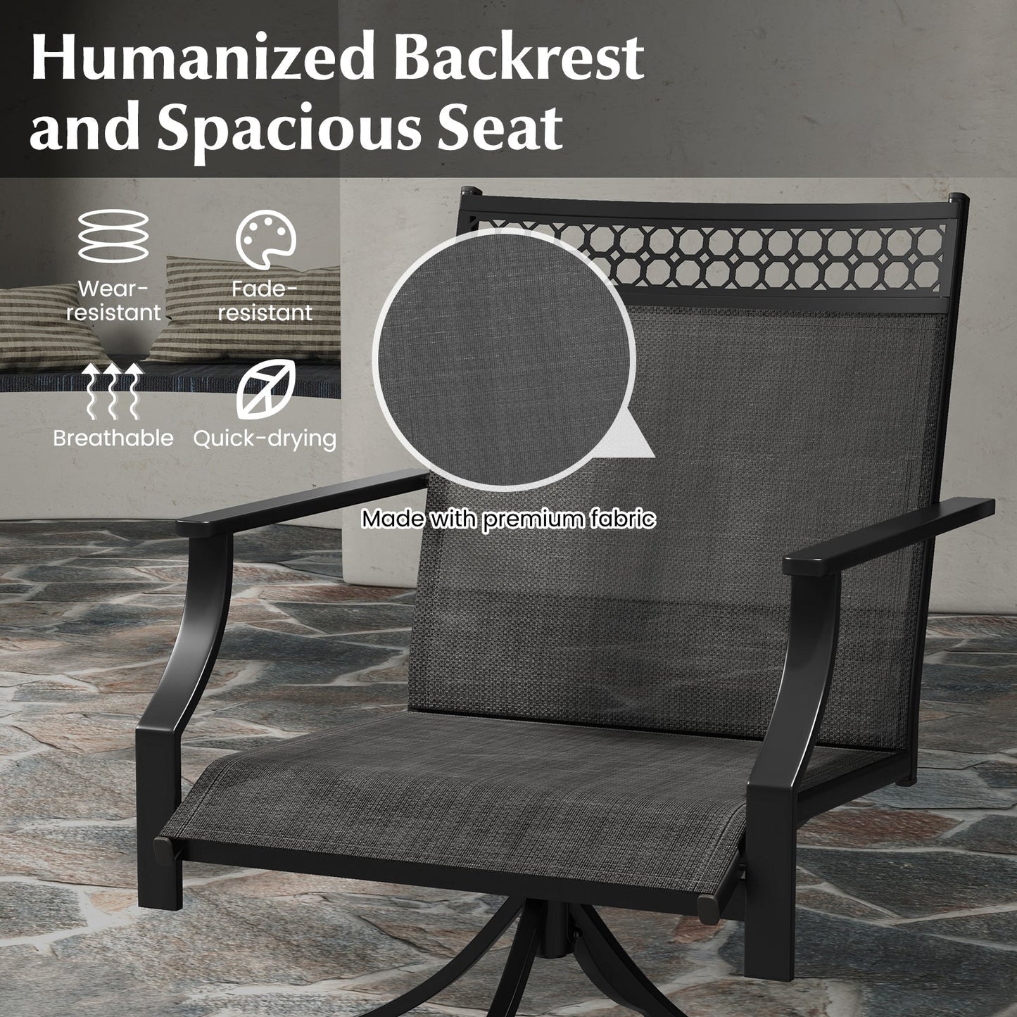 Patio Swivel Dining Chairs Set of 2 with Quick-Drying Fabric-Grey