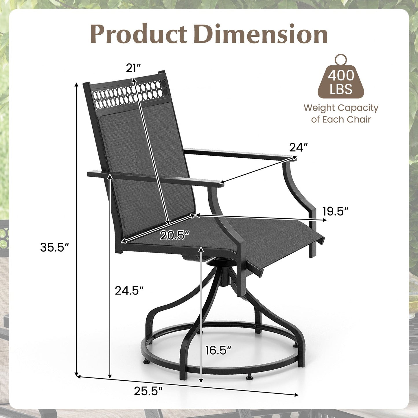 Patio Swivel Dining Chairs Set of 2 with Quick-Drying Fabric-Grey