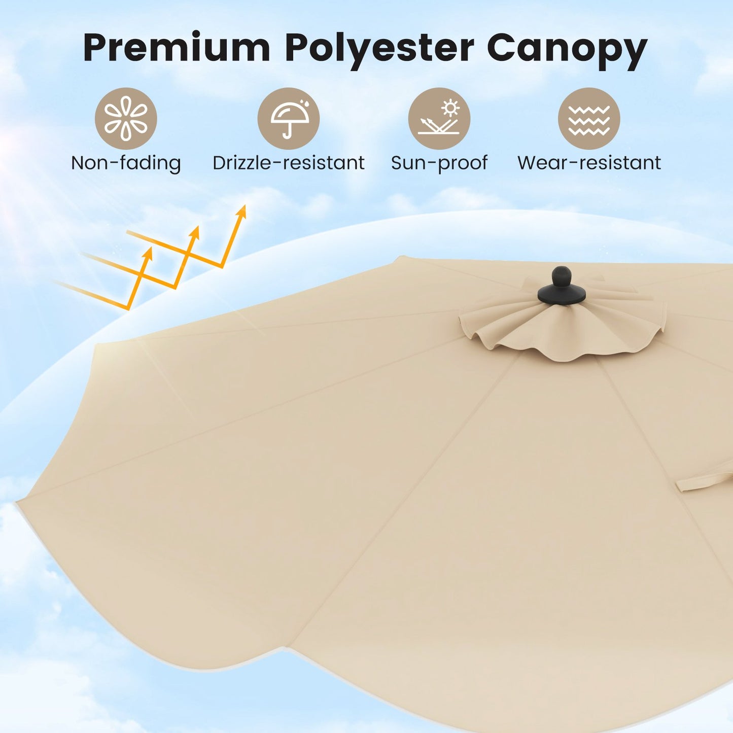 9 FT Patio Umbrella with Crank Handle and Push Button Tilt for Patio Garden Pool-Beige