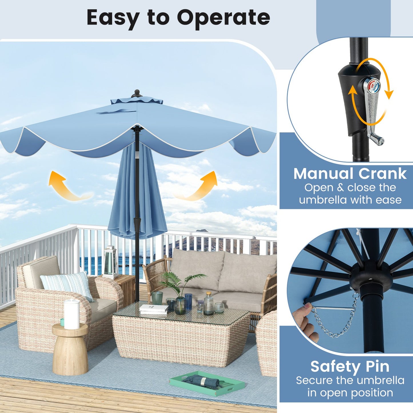 9 FT Patio Umbrella with Crank Handle and Push Button Tilt for Patio Garden Pool-Navy