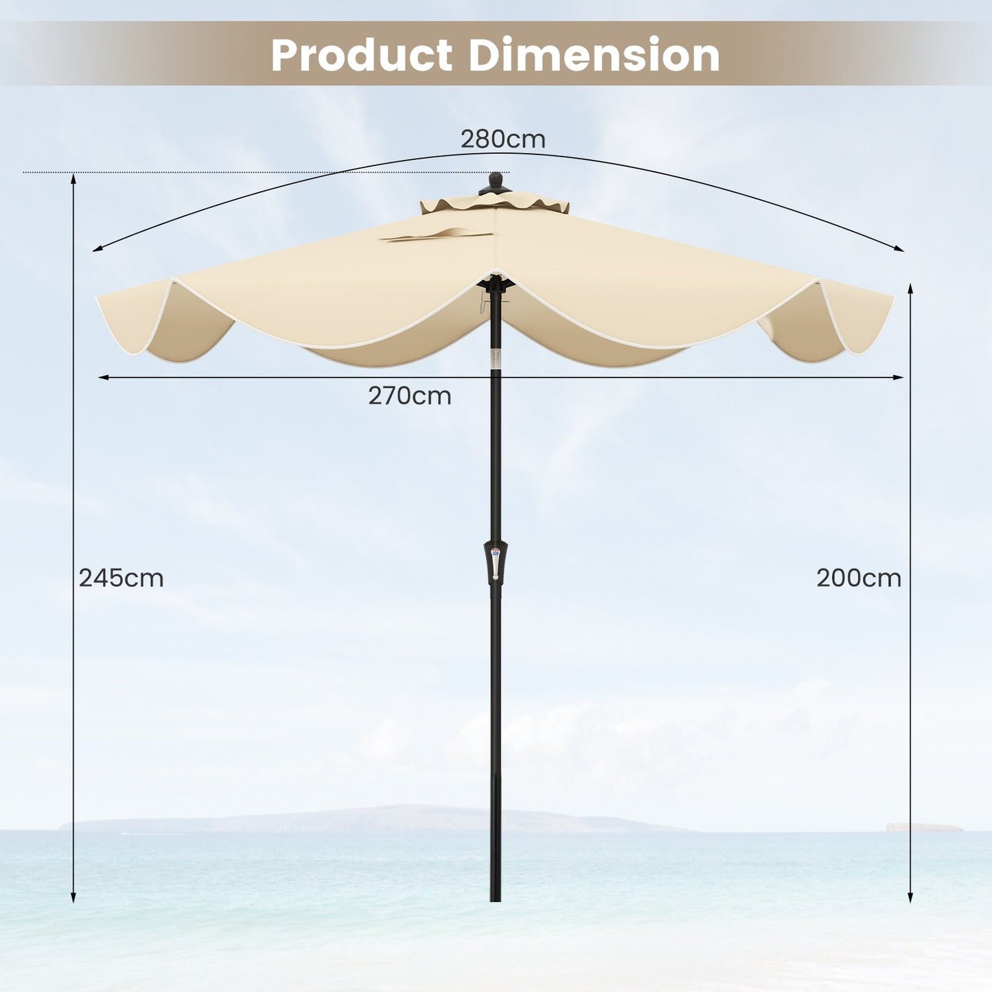 9 FT Patio Umbrella with Crank Handle and Push Button Tilt for Patio Garden Pool-Beige