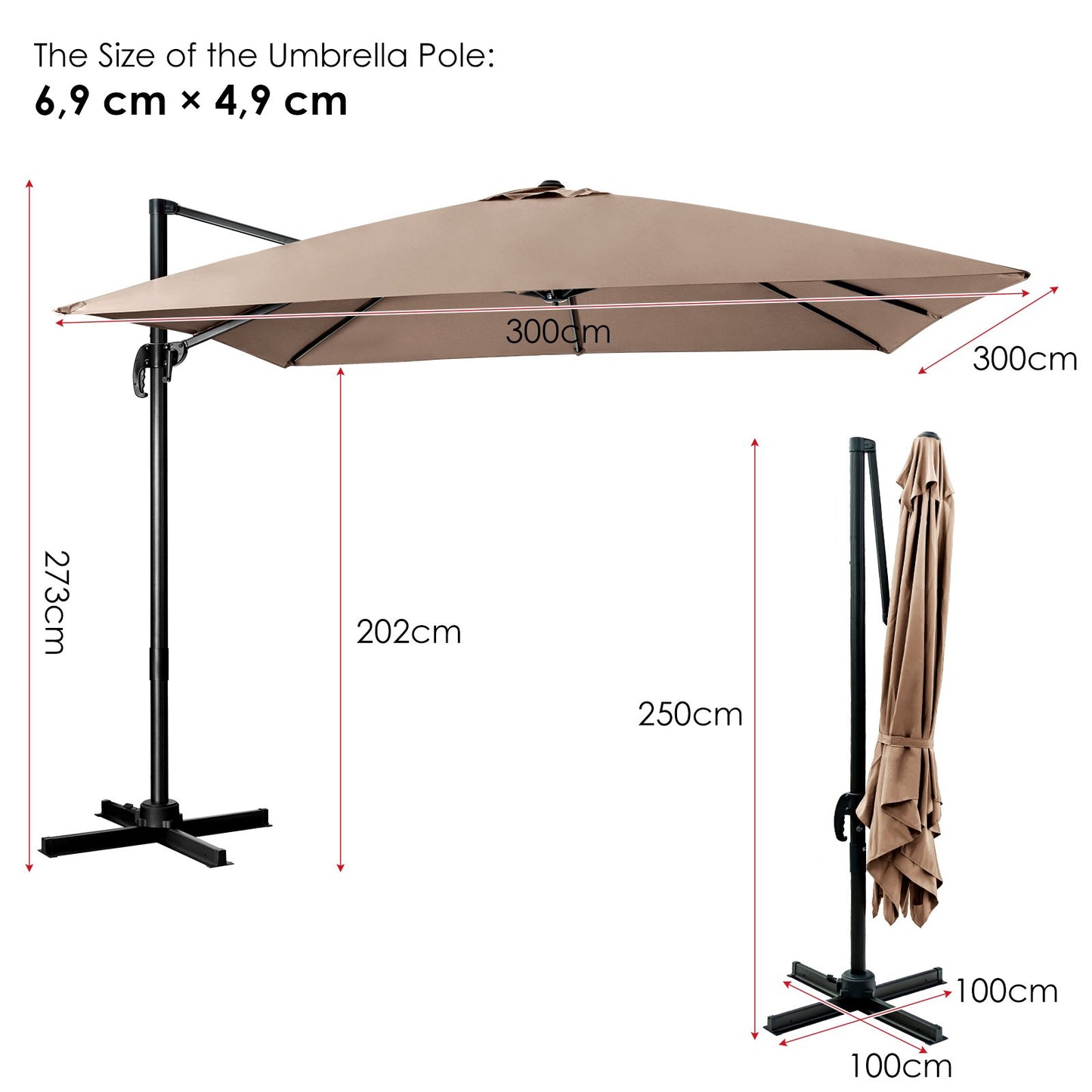 Patio Umbrella Square Offset with Cross Base and Tilt Adjustable-Coffee