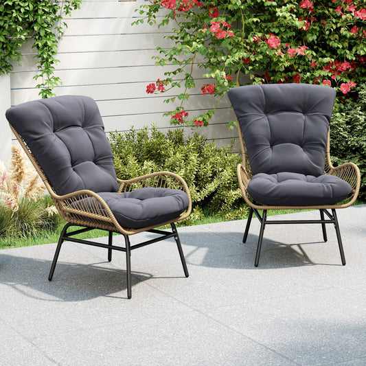 Patio Wicker Chair Outdoor Rattan Dining Chair with Soft Cushion-Grey