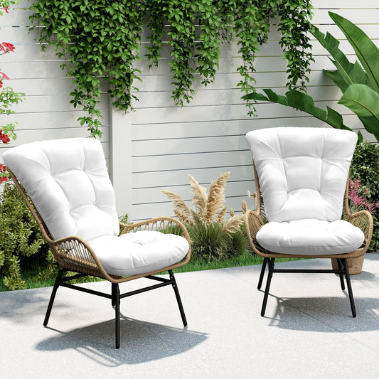 Patio Wicker Chair Outdoor Rattan Dining Chair with Soft Cushion-Off White