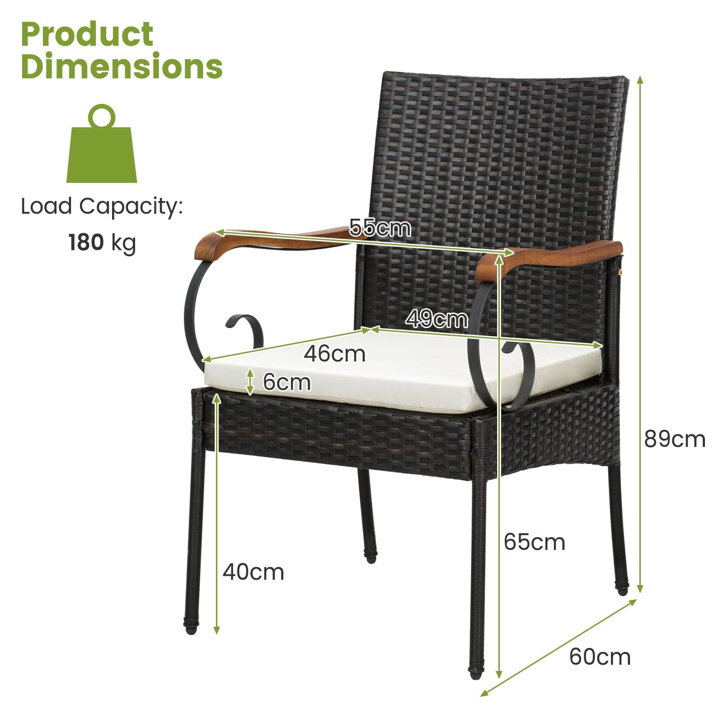 Patio Wicker Chair Set of 2 with Soft Zippered Cushion