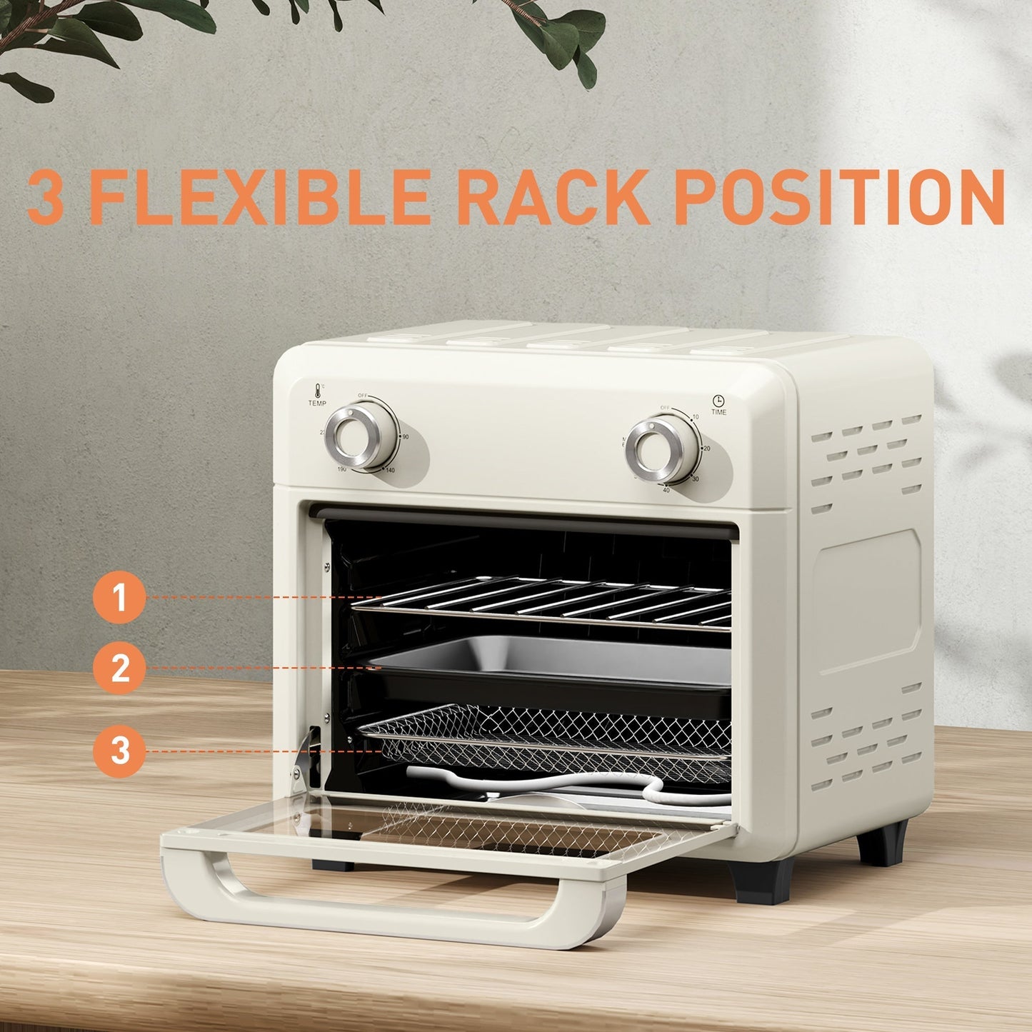 HOMCOM 10L Air Fryer Oven, Mini Oven, Oil Free Cooking, Grill, Roast, Bake, with Adjustable Temperature, Timer, Dishwasher Safe, 1000W, Cream White