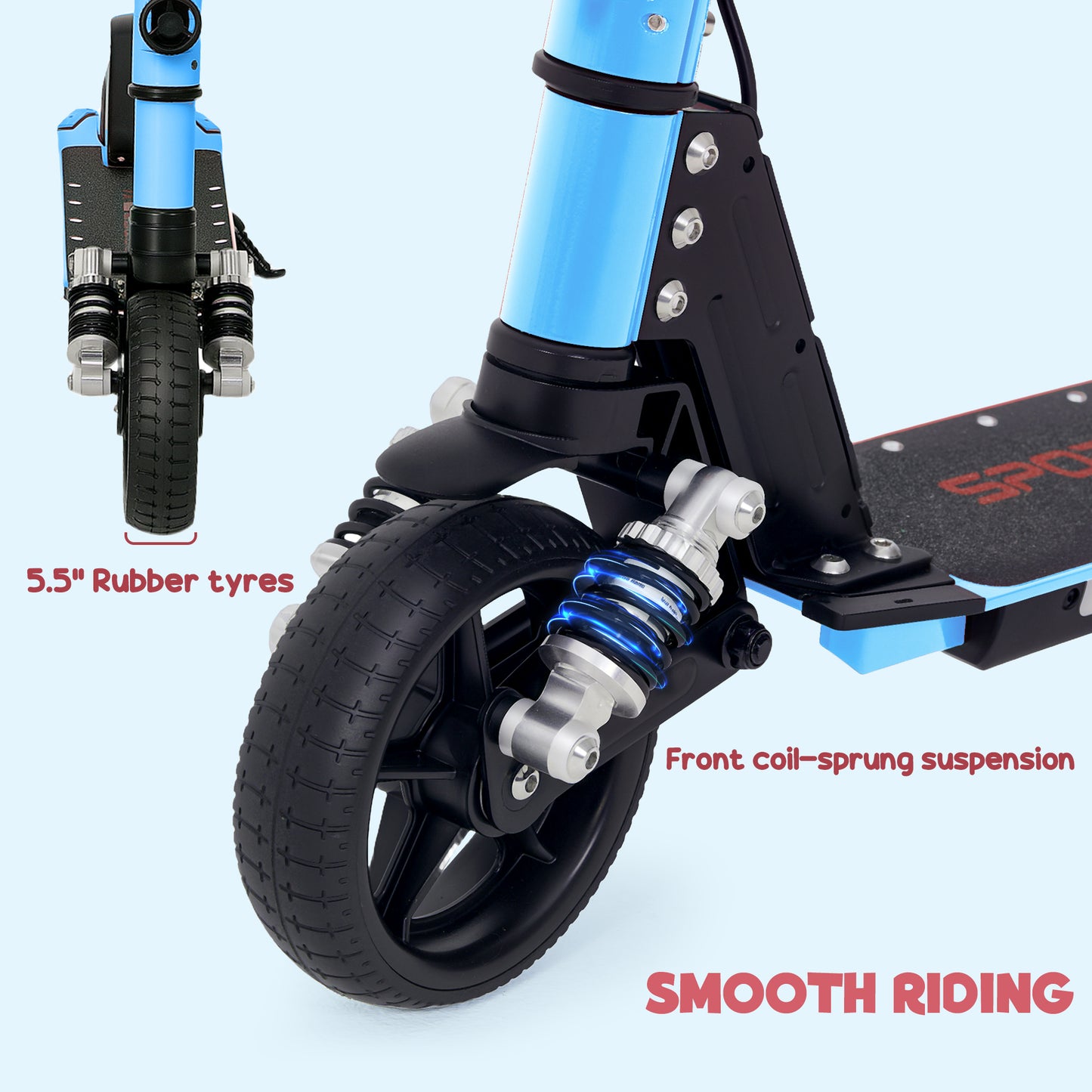 SPORTNOW Folding Electric Scooter for Kids, with Dual Brakes, Front Suspension, LED Colourful Lights, Blue