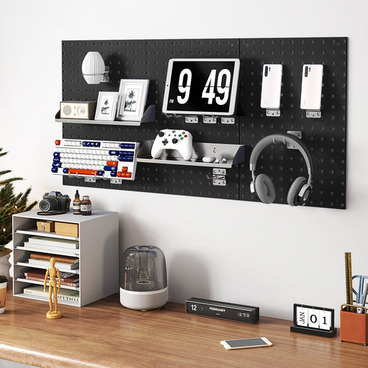 Wall-Mounted Pegboard Tool Organizing Kit with 28 PCS Hanging Accessories-Black