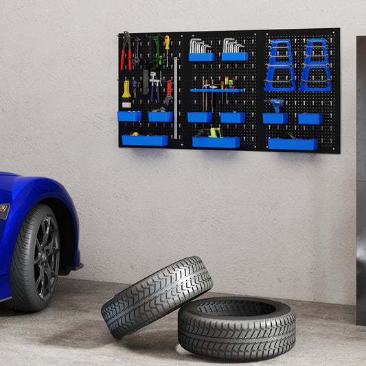 9-Bin Parts Rack Organizer with Hammer Racks for Garage-Blue