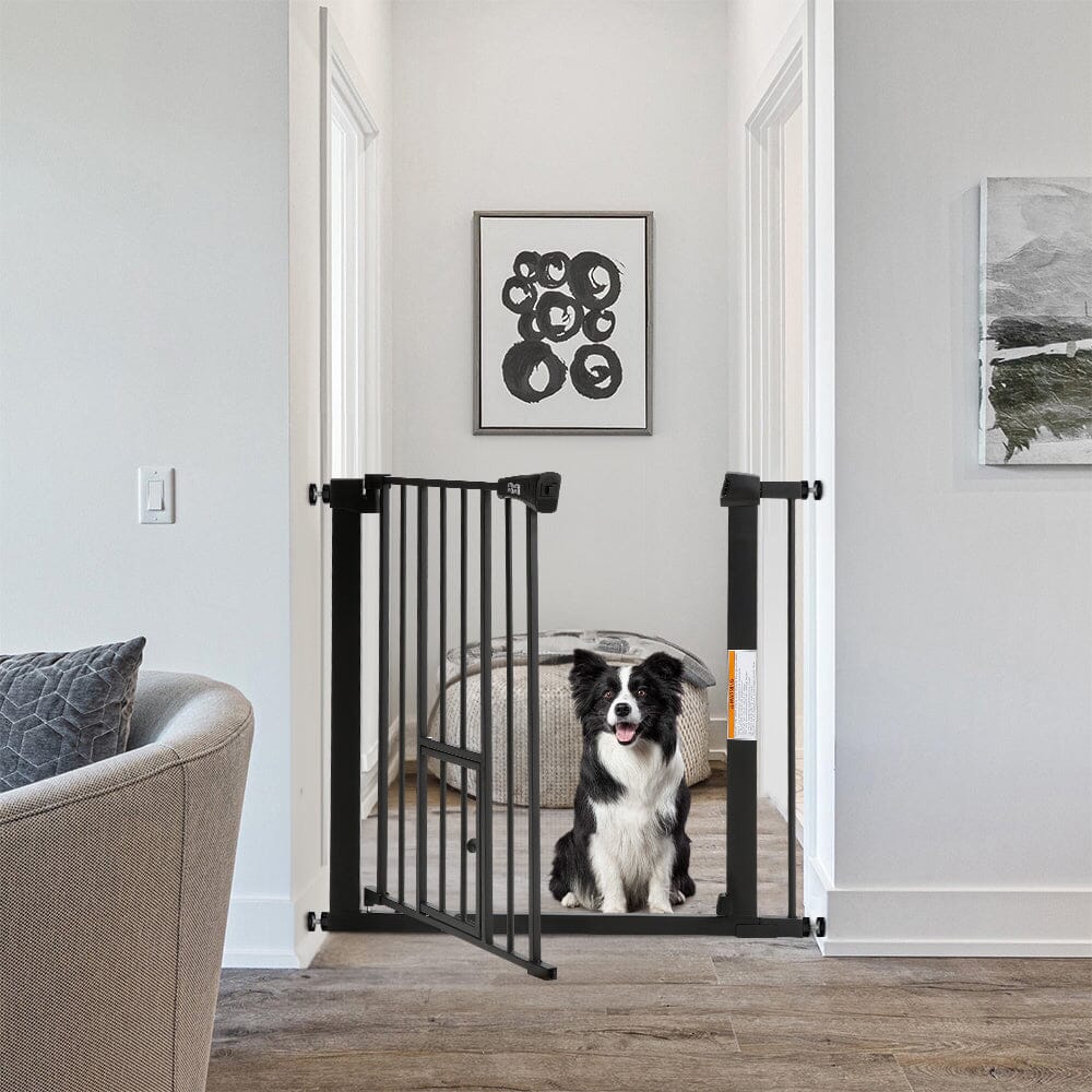 Pet Safety Gate Stair Pressure Fit with Lockable Cat Flap