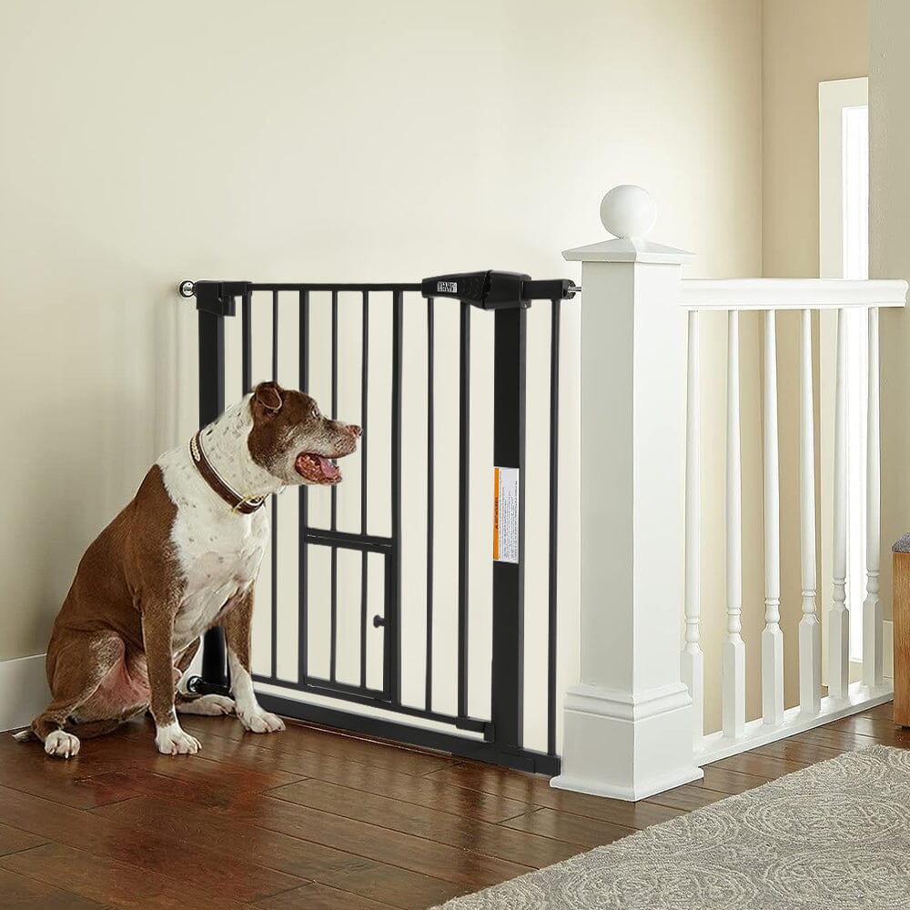 Pet Safety Gate Stair Pressure Fit with Lockable Cat Flap