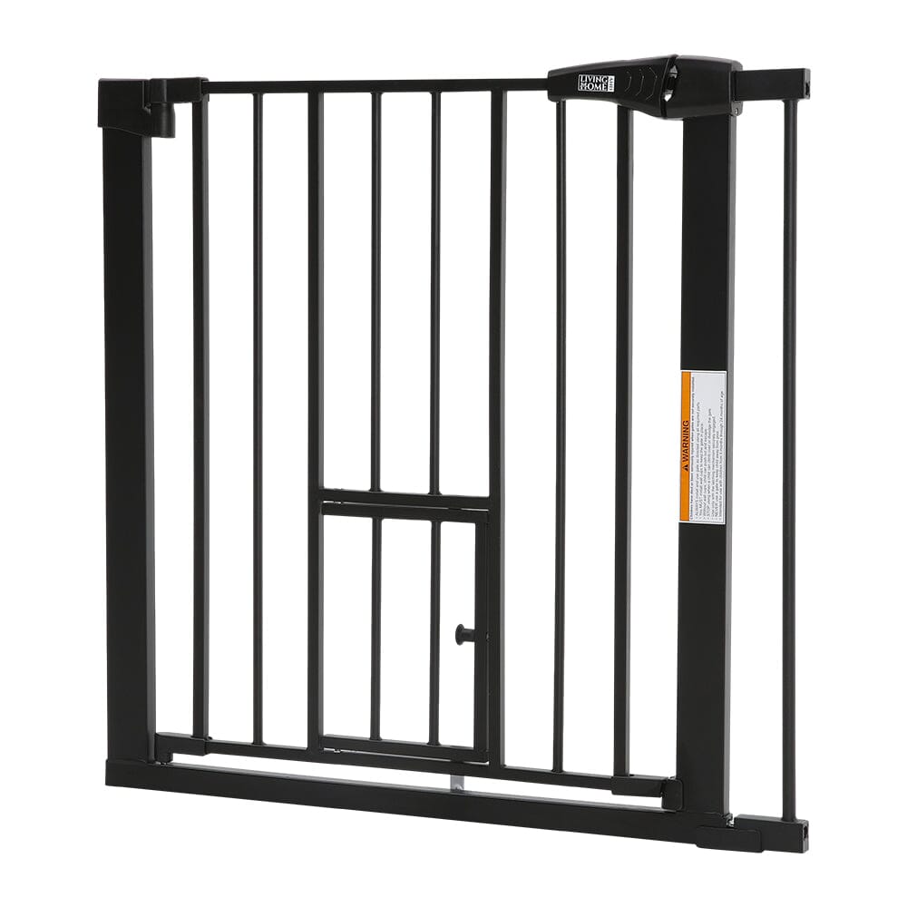 Pet Safety Gate Stair Pressure Fit with Lockable Cat Flap