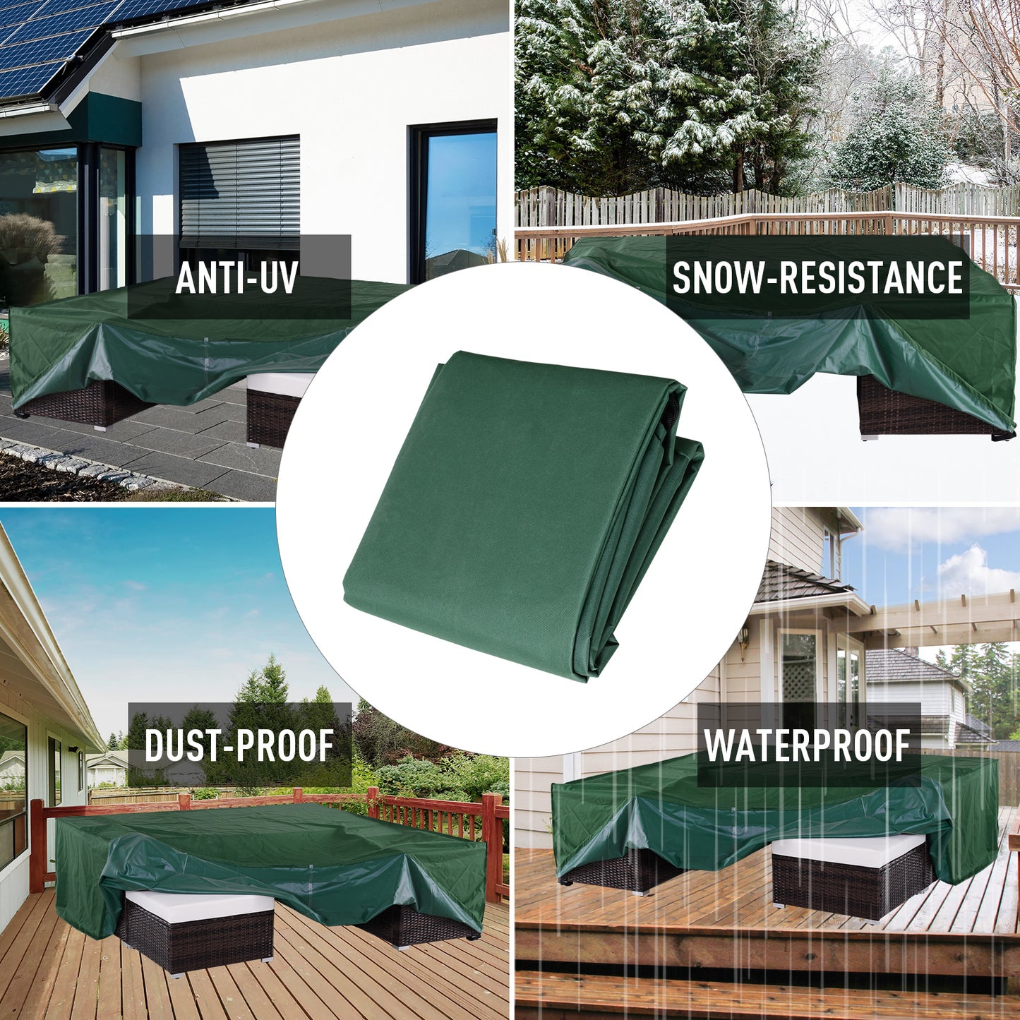 Outsunny Outdoor Garden Furniture Cover Wodoodporny, anty-UV 600D Wytrzymały pokrowiec na meble ogrodowe Oxford Fabric Patio na zestaw mebli prostokątnych, zielony, 205 x 145 x 70 cm
