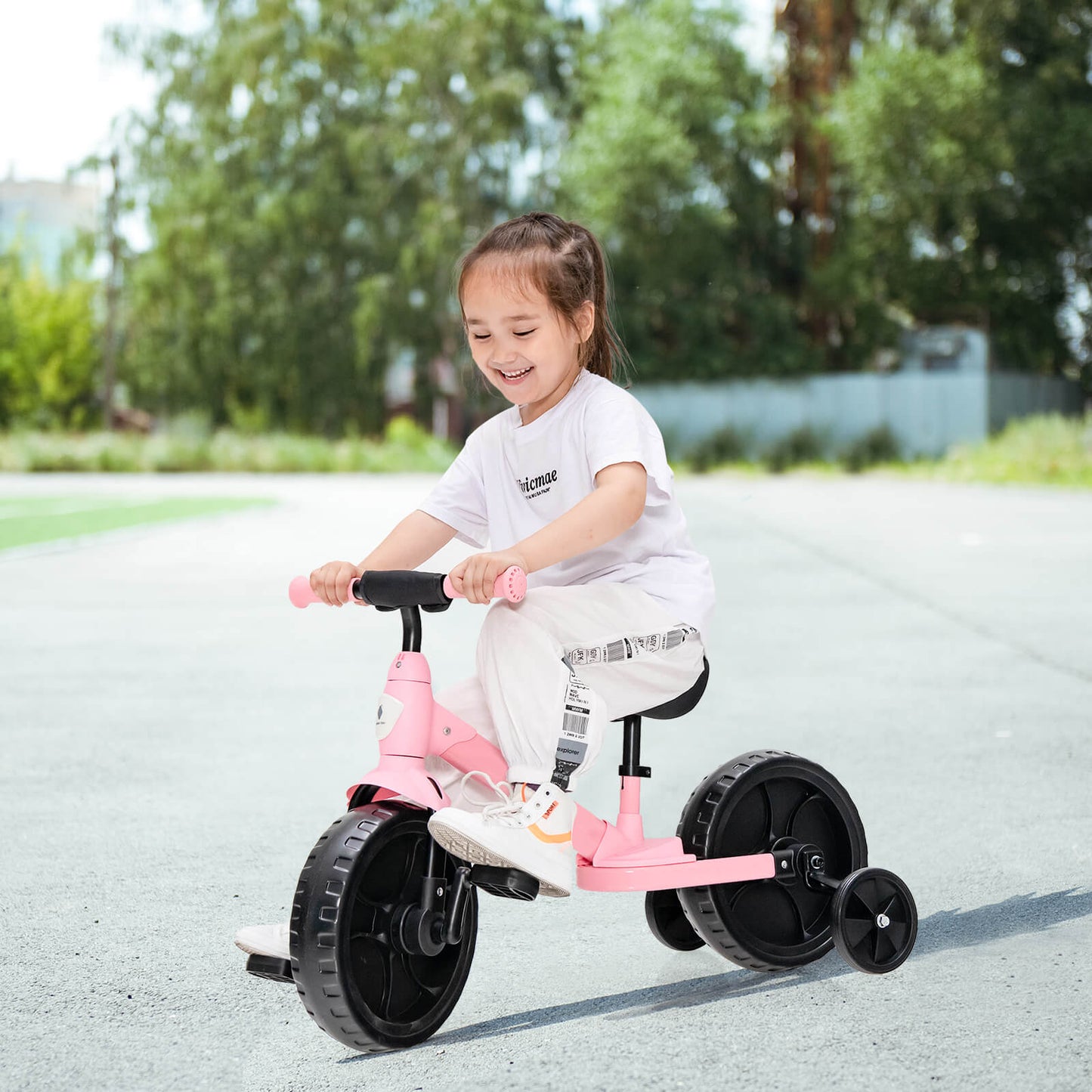 4-in-1 Kids Training Balance Bike with Training Wheels-Pink