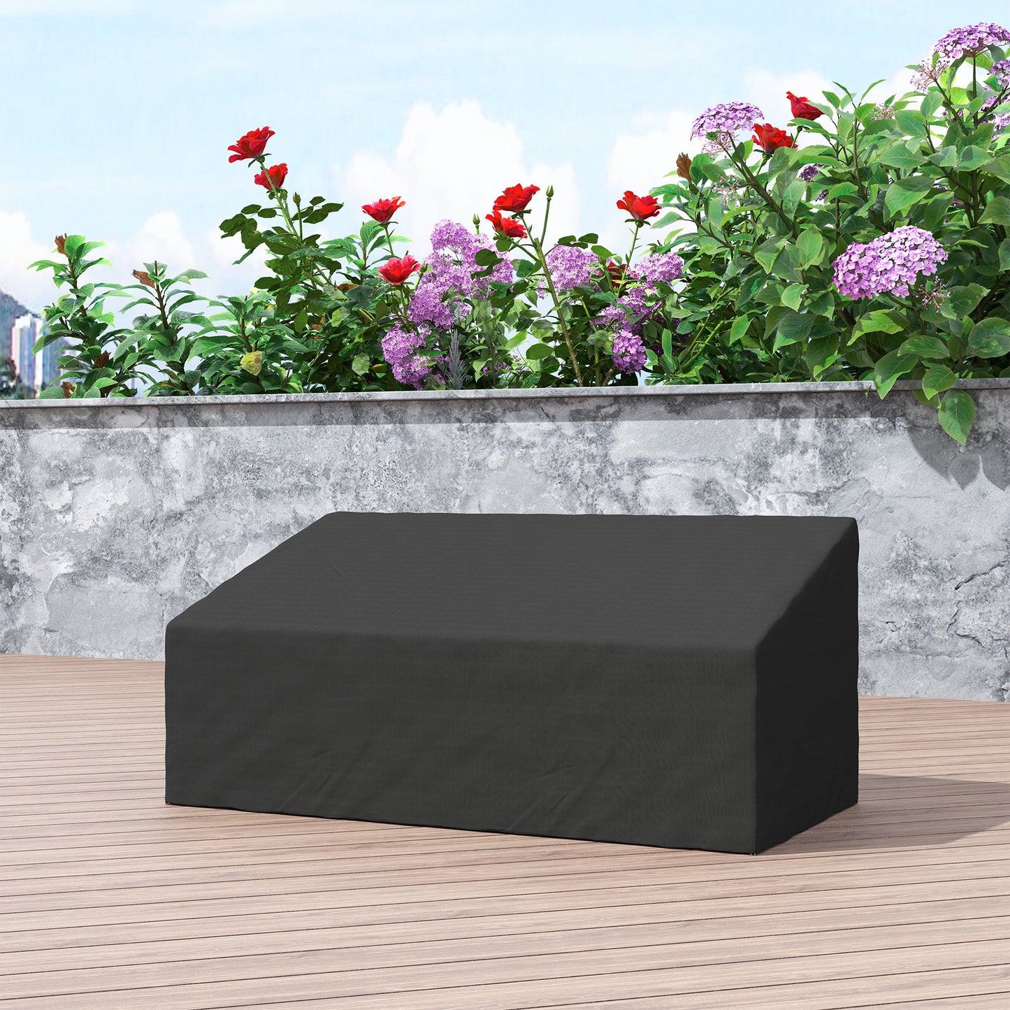 Outsunny 600D Oxford Cloth Garden Furniture Cover Waterproof, 3 Seater Sofa Protector for Patio, Outdoor, Black, 218 x 111 x 63-101 cm