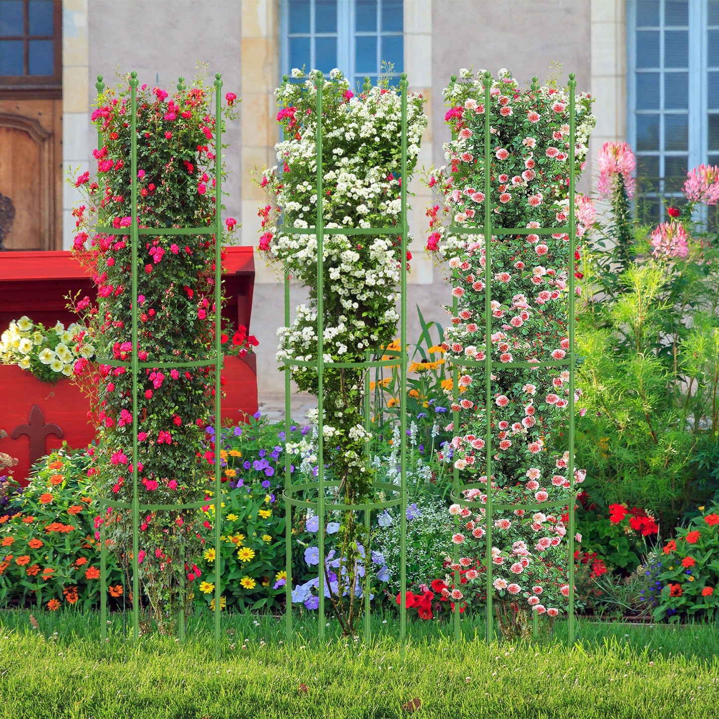 2-Pack 145 cm Tall Garden Plant Support Garden Trellis for Potted Plants-Green