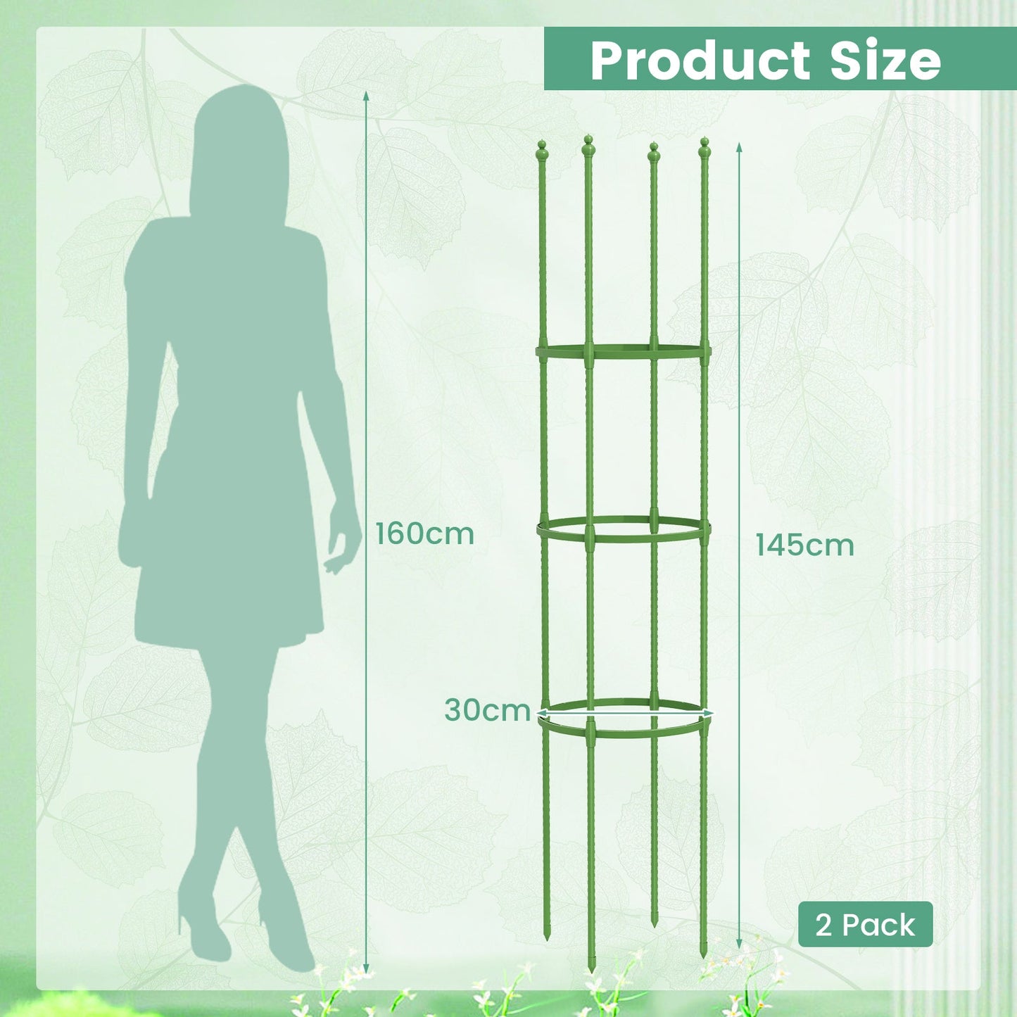 2-Pack 145 cm Tall Garden Plant Support Garden Trellis for Potted Plants-Green