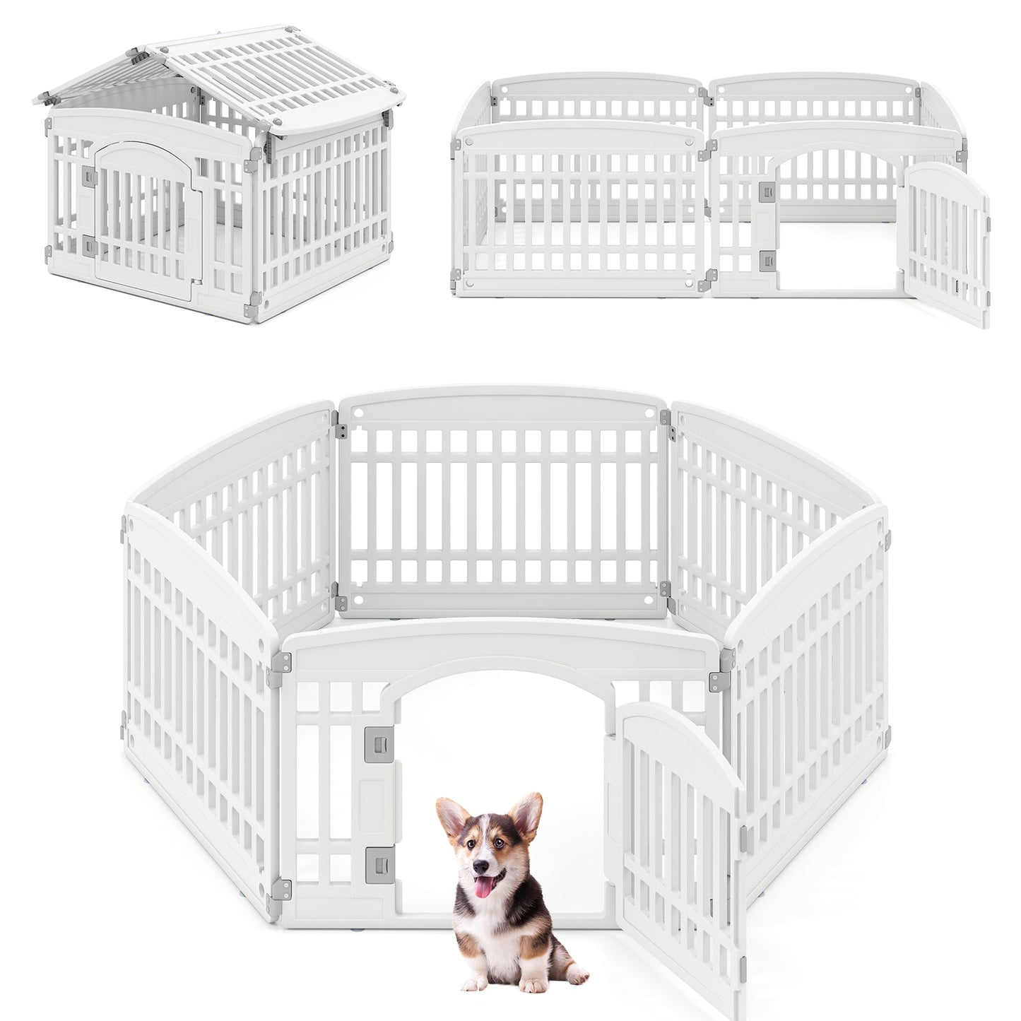 6-Panel 60cm Plastic Dog Playpen for Medium and Small Dogs-White