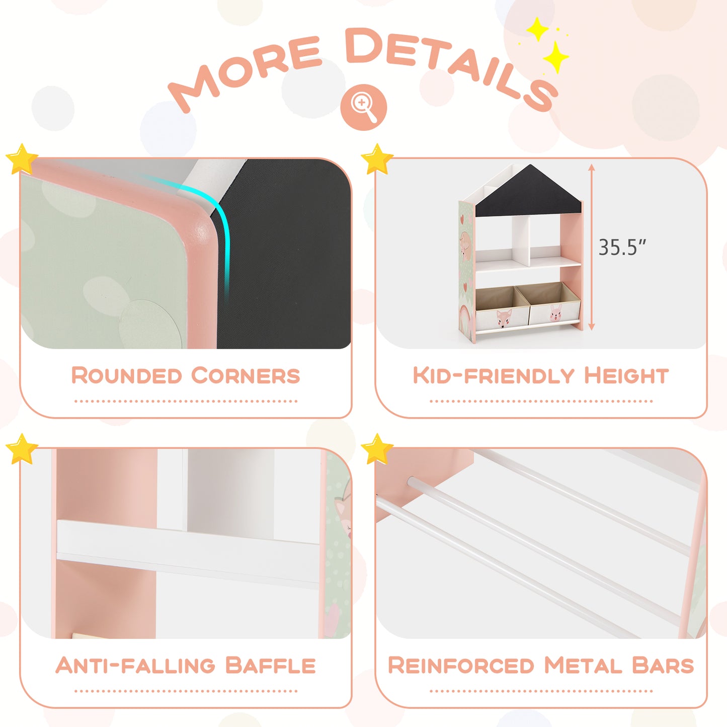 Playhouse Kids Bookshelf with Writable Chalkboard and Whiteboard-Pink