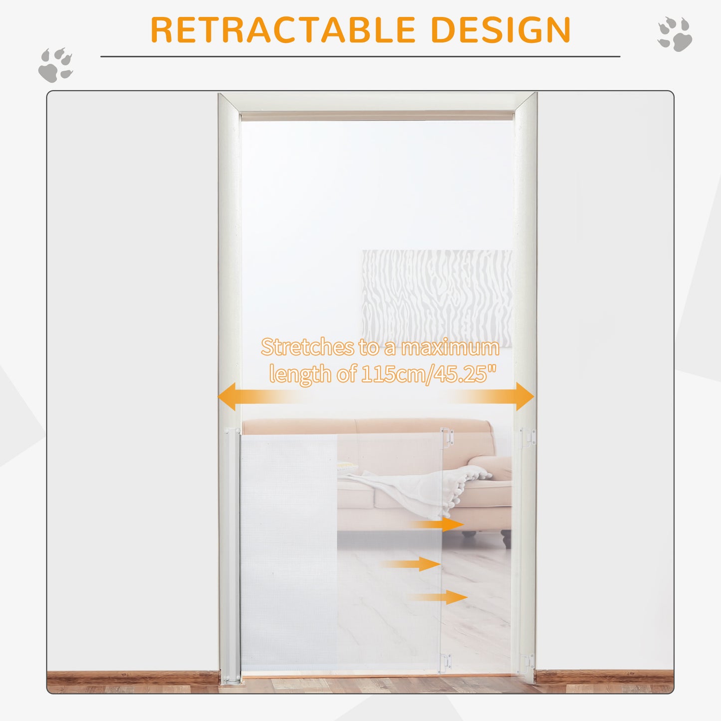 PawHut Retractable Stair Gate, Dog Pet Barrier, for Doorway, Staircase, Hallway - White