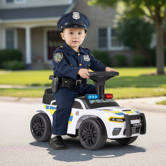 Police Kids Push Ride on Car with Steering Wheel and Siren Sounds for Kids Aged 18M+-White