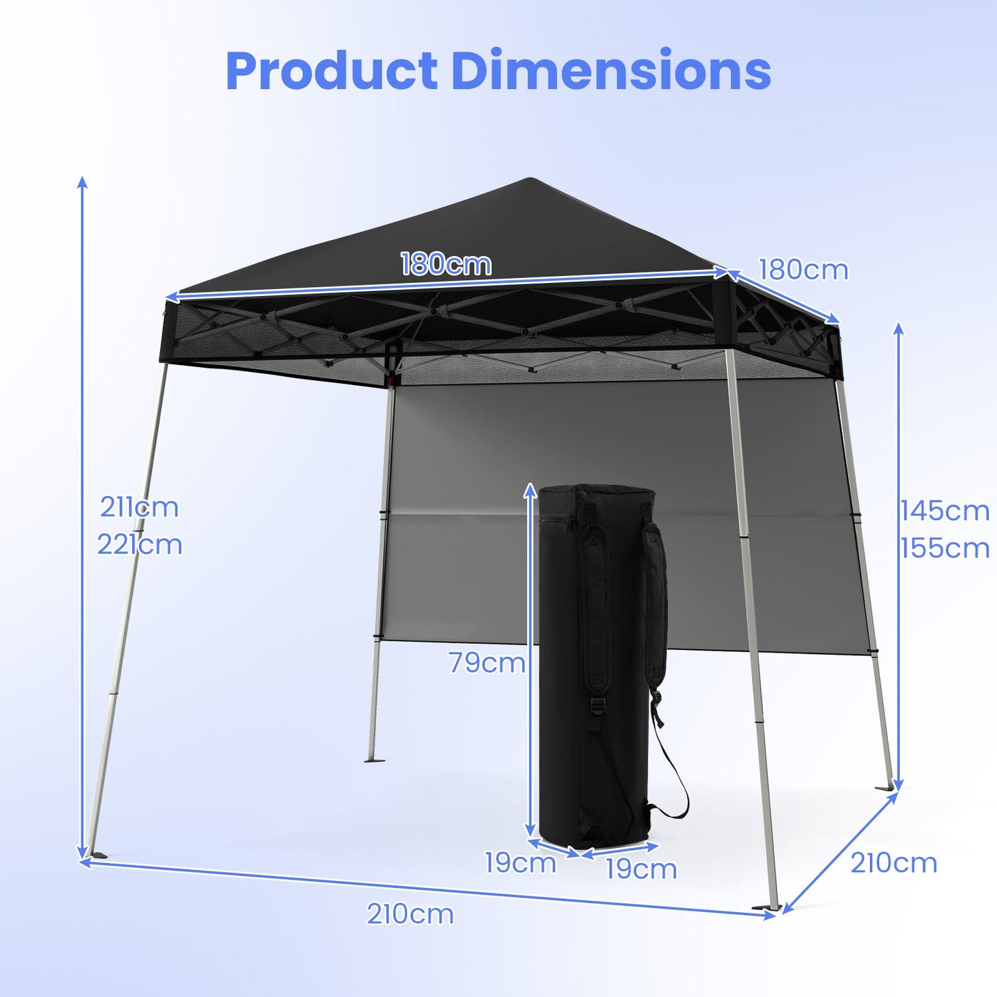 Pop up Canopy Tent with 1 Sidewall Outdoor Easy Setup Folding Gazebo Shelter-Black