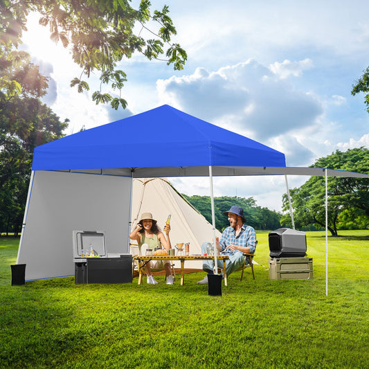 Pop up Canopy Tent with 2 Sidewalls Easy Setup Outdoor Sun Shelter-Blue