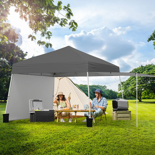 Pop up Canopy Tent with 2 Sidewalls Easy Setup Outdoor Sun Shelter-Grey