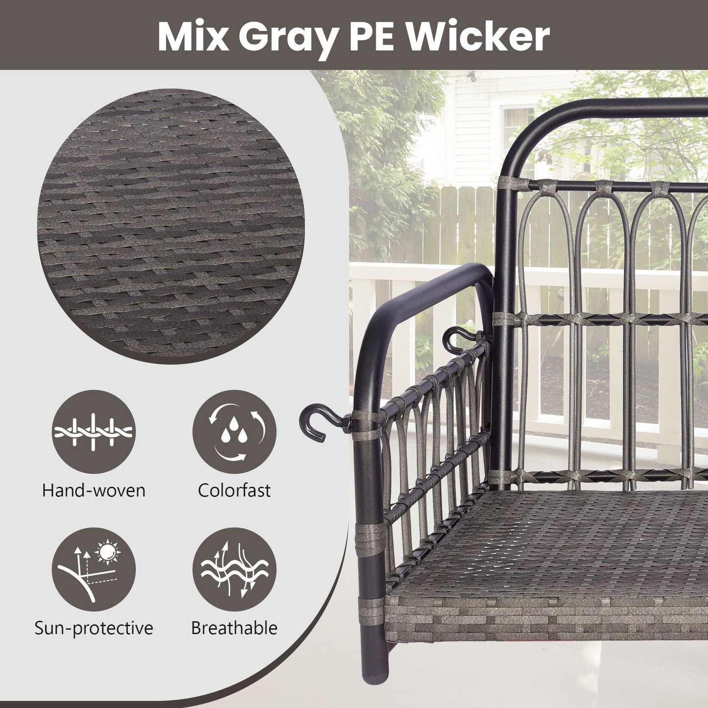 2-Person Patio Wicker Swing Chair with Removable Cushions for Garden, Poolside, Backyard-Off White