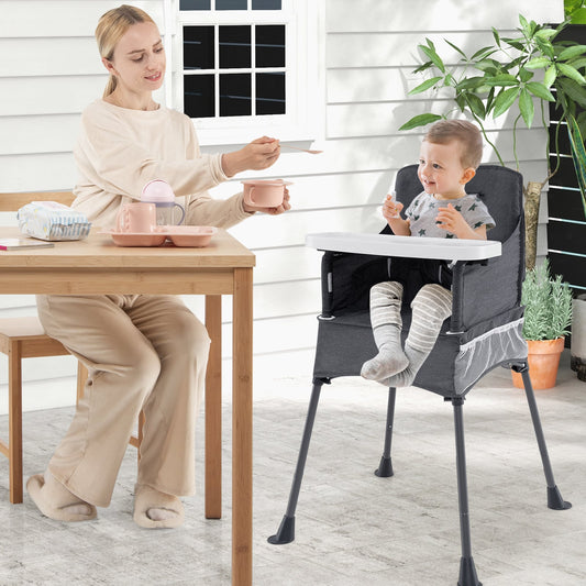 Portable High Chair for Travel Foldable Baby Feeding Chair with 2-Level Adjustable Tray-Grey