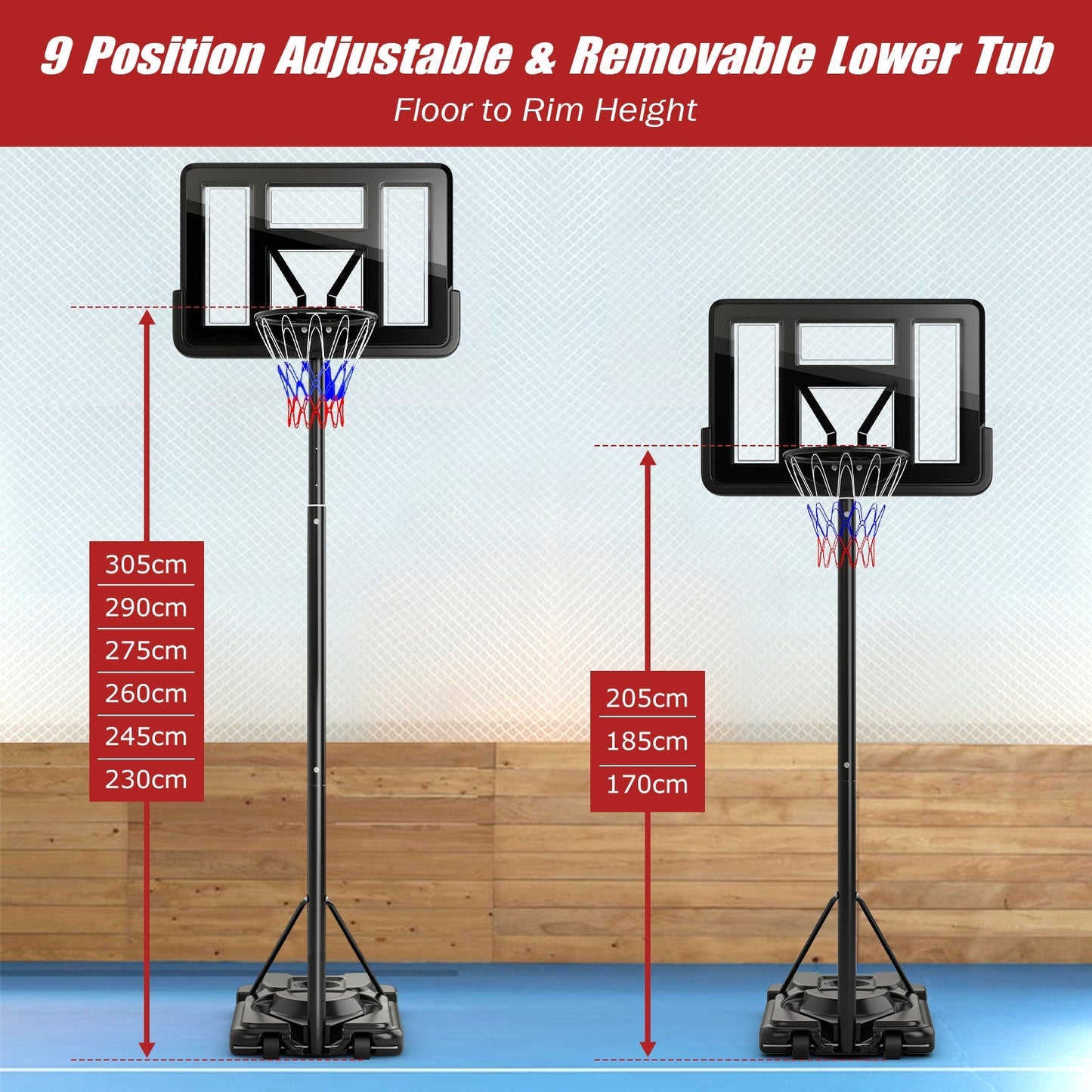 5.5-10FT Adjustable Basketball Goal System with 9-Position Adjustable Height