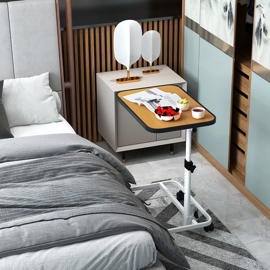 Portable Bedside Table with 9 Level Adjustable Height-Natural