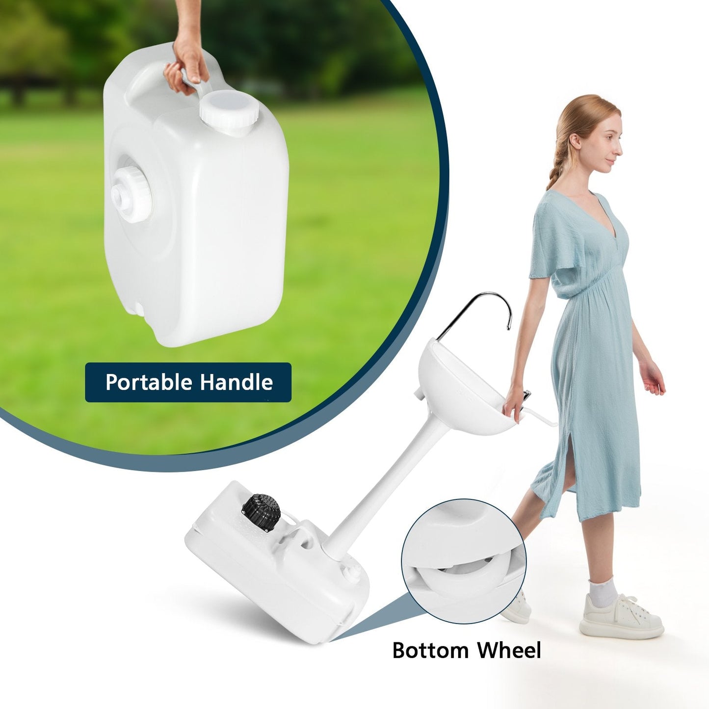 Portable Camping Sink with Rolling Wheels and Running Faucet