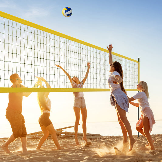 Portable Outdoor Volleyball Net Set Heavy-Duty Volleyball Net System-Yellow