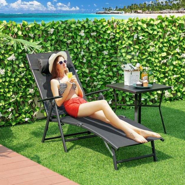 Sun Lounger Garden Lounger with Headrest 7 Adjustable Backrests Black