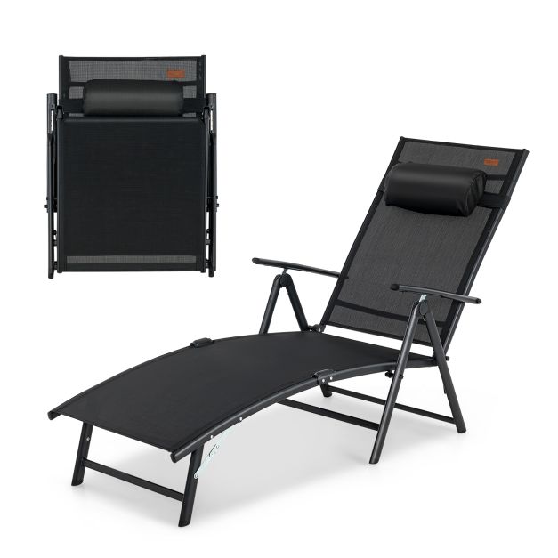Sun Lounger Garden Lounger with Headrest 7 Adjustable Backrests Black