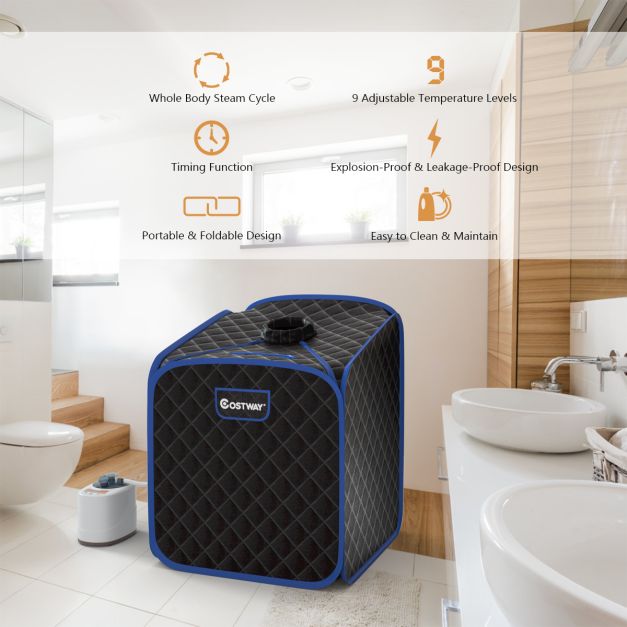 Portable Steam Sauna Spa Private Sauna Tent with Adjustable Temperature-Black