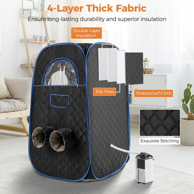 Portable Steam Sauna Tent with 1000W 3L Steam Generator and Chair-Black