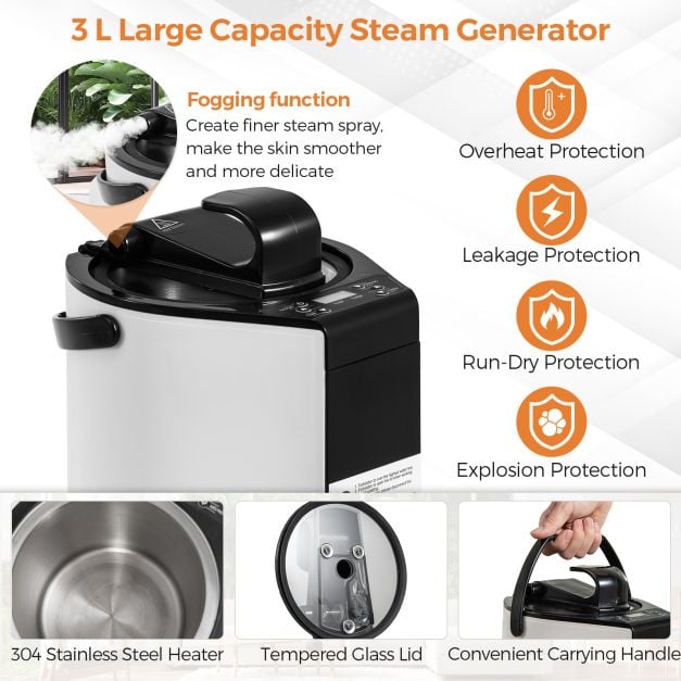 Portable Steam Sauna Tent with 1000W 3L Steam Generator and Chair-Brown