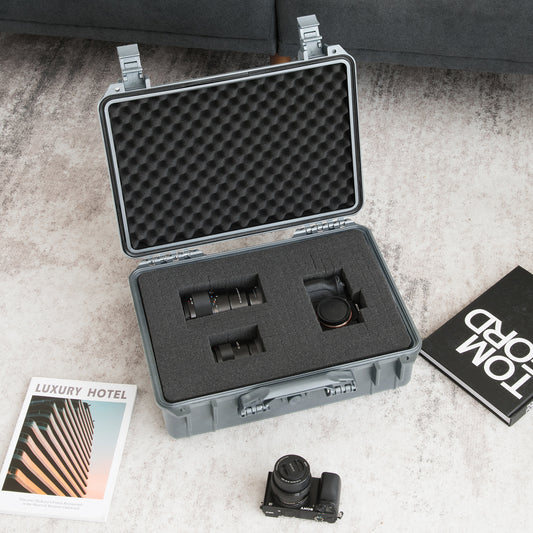 Portable Grey Waterproof Hard Case with Customizable Fit Foam-Grey-45 x 34 x 18 cm