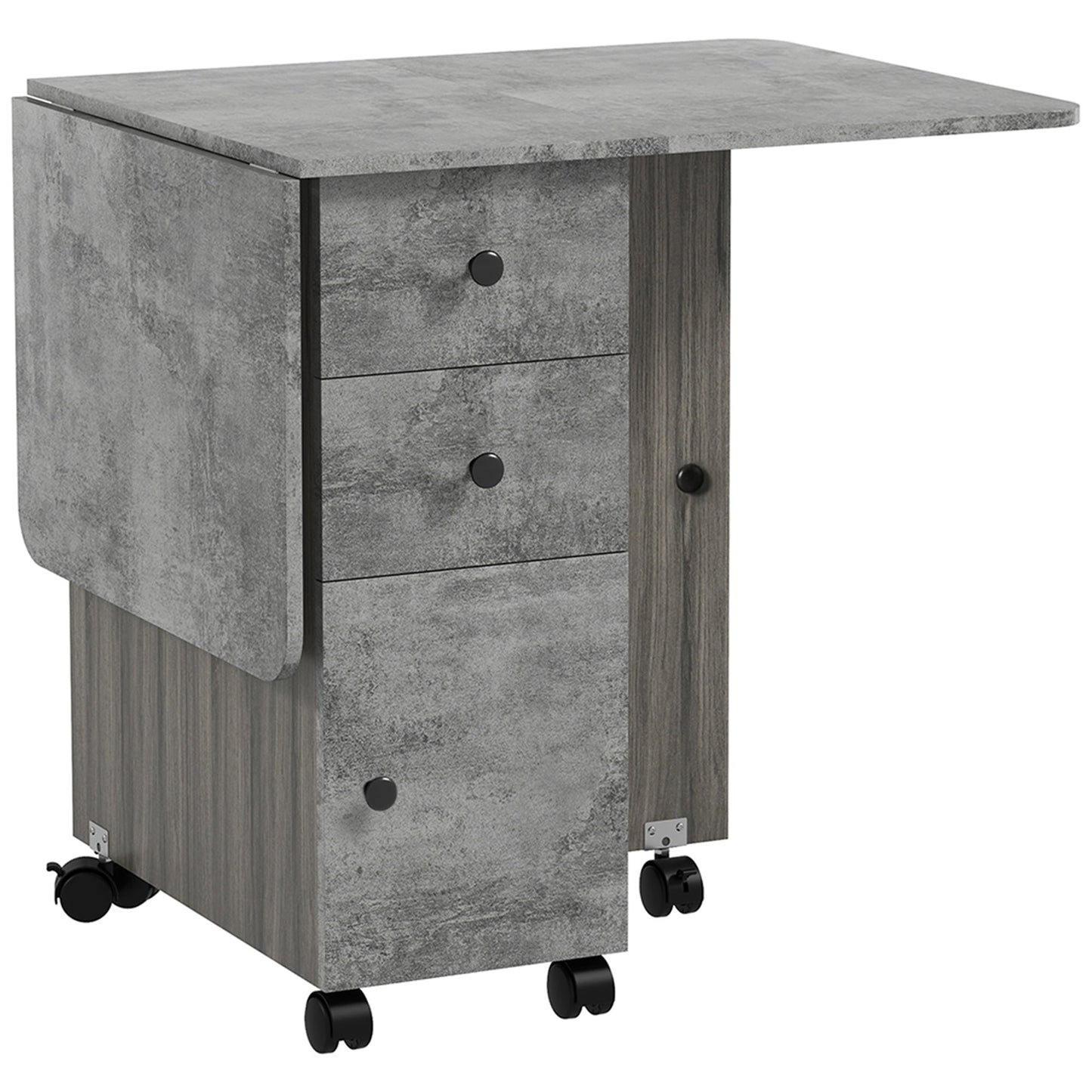HOMCOM Multi-Storage Six-Person Drop Leaf Dining Table - Mixed Grey