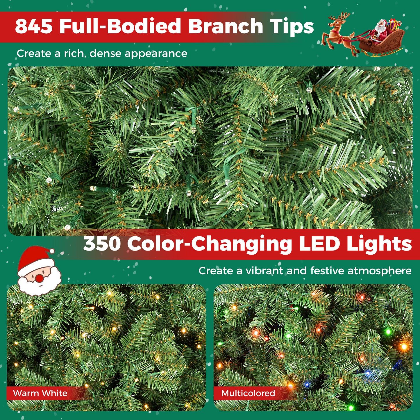 Pre-Lit Christmas Tree with 350 LED Lights & 9 Modes and Remote for Christmas-183 CM