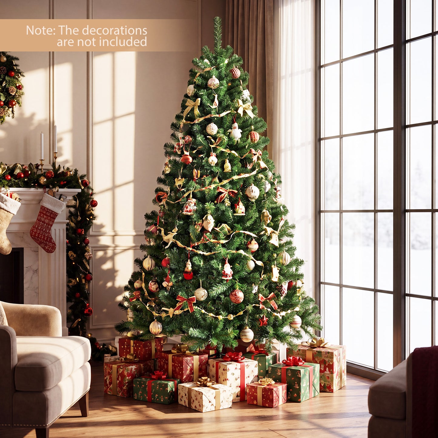 Pre-lit Christmas Tree with 1072 Branch Tips and 300 Multifunctional White and Multi-color RGB Lights-180 cm