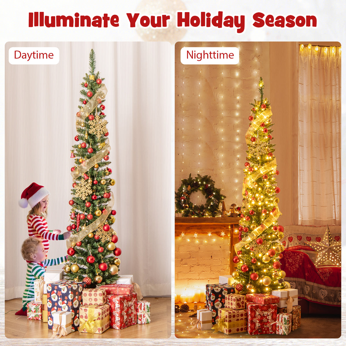 Pre-Lit Christmas Tree with Branch Tips and Warm White LED Lights-6FT