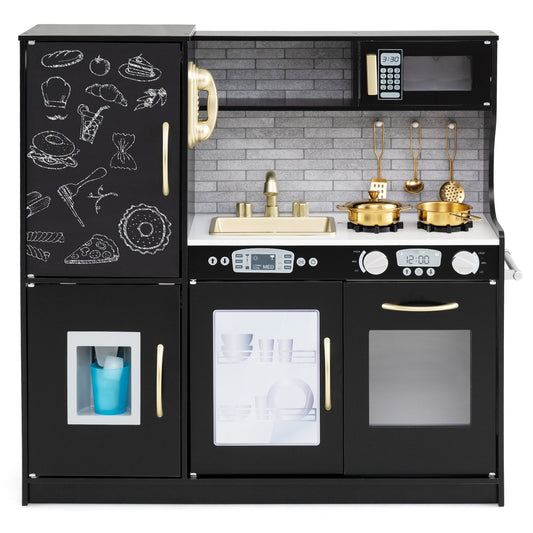 Toddler Pretend Kitchen Playset with Accessories and Simulated Sounds-Black