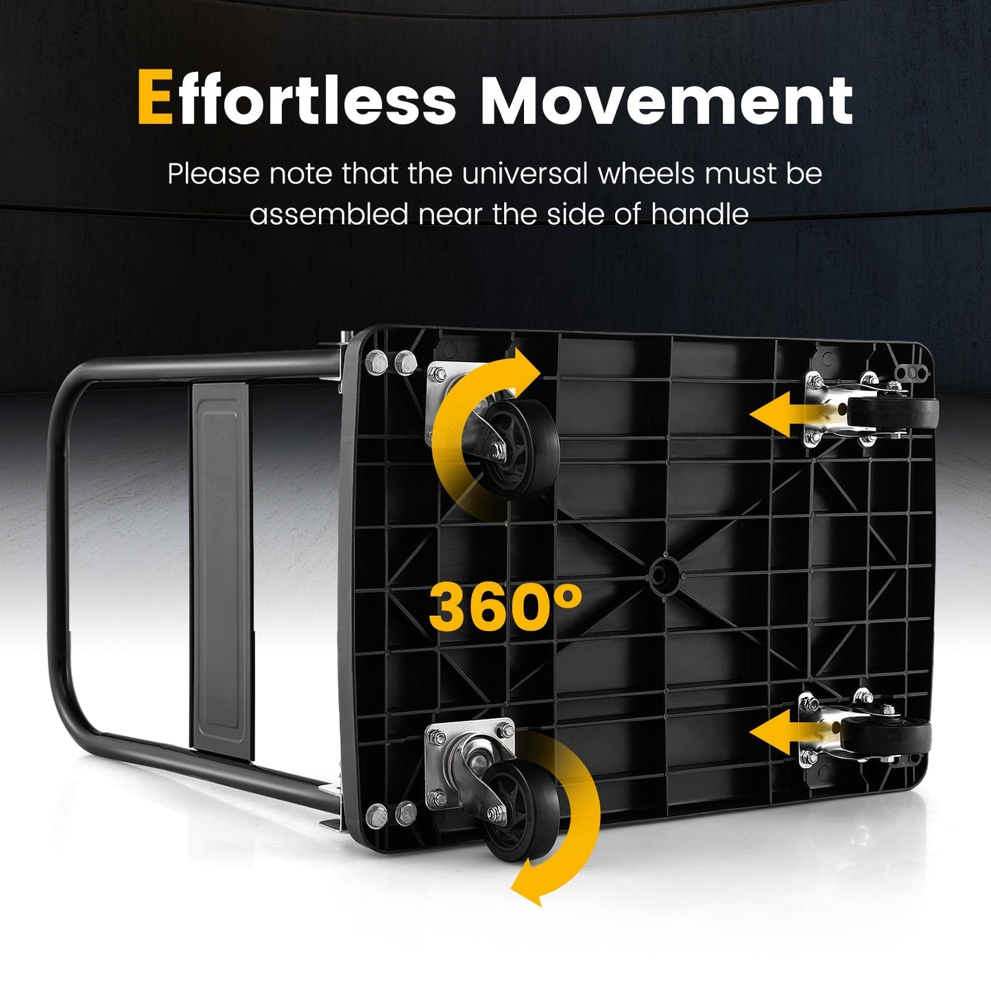 Push Cart Dolly with 400kg Weight Capacity and 360° Swivel Wheels-Black