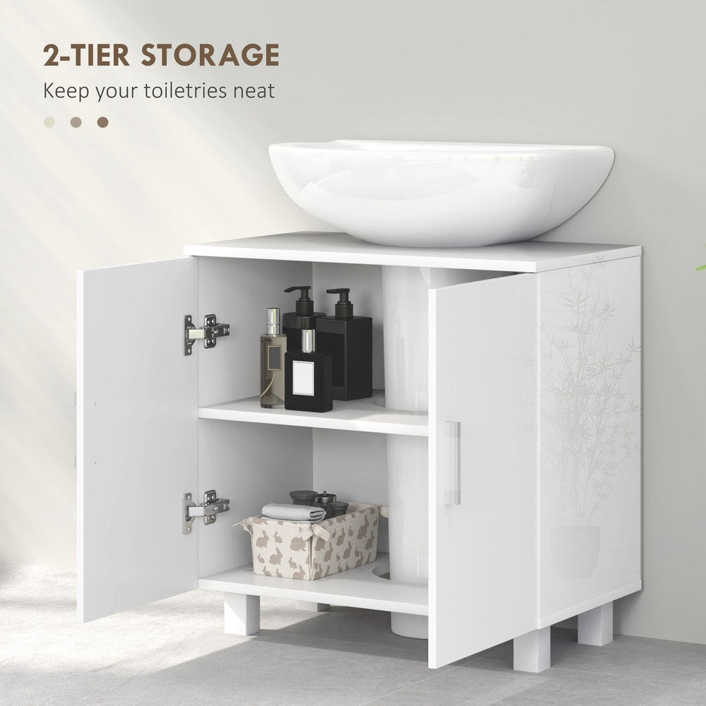 HOMCOM Bathroom Under Sink Cabinet in High Gloss White, image 5