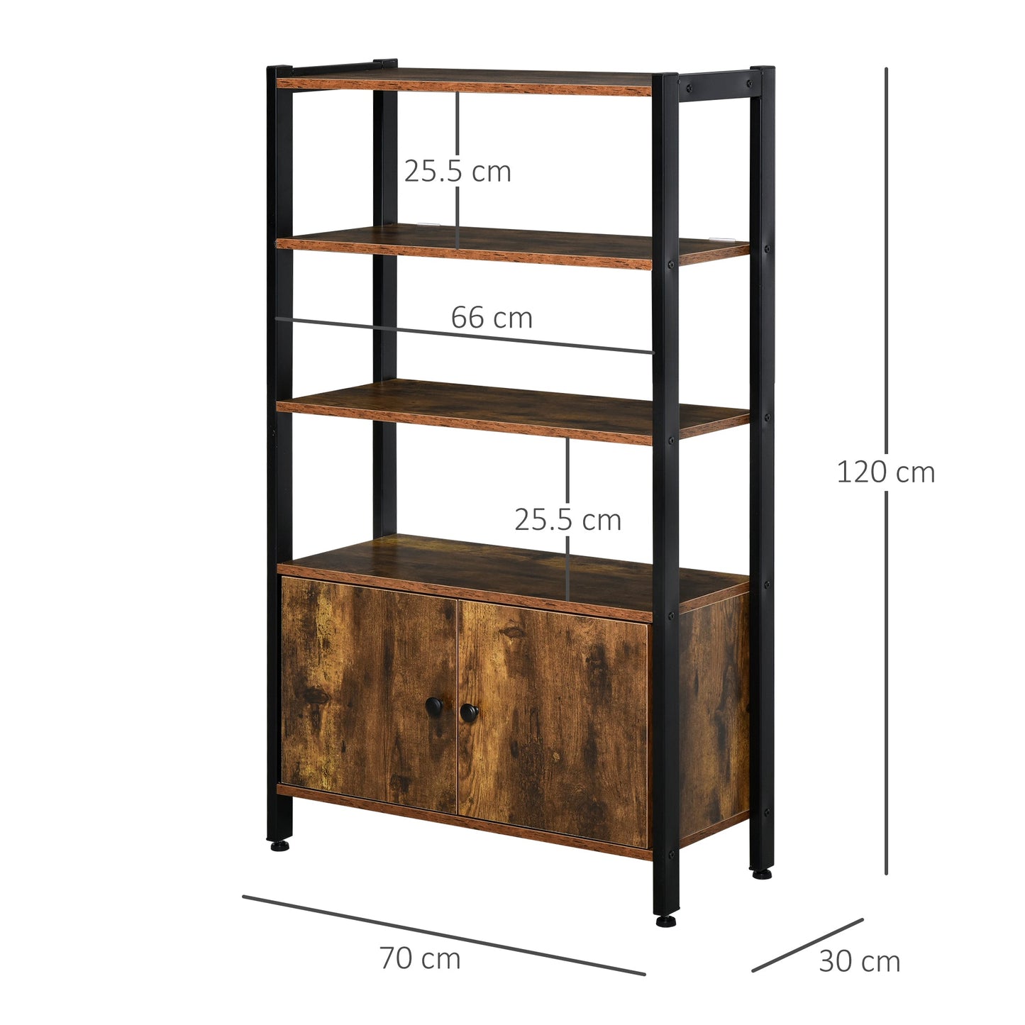 HOMCOM Industrial Bookshelf, szafka do przechowywania z 3 poziomami i drzwiami, do domowego biura, salonu Rustykalny brąz