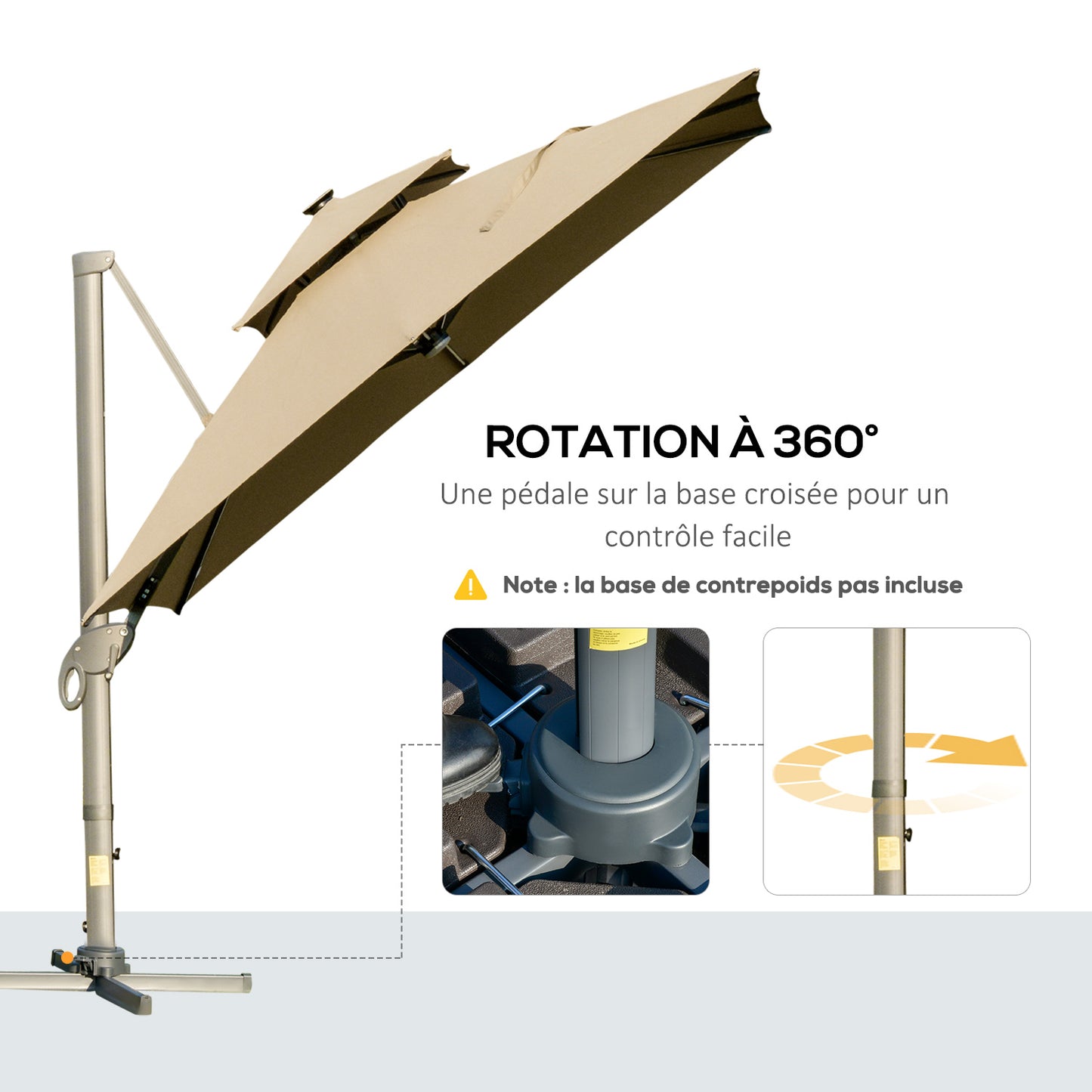 Outsunny 3 x 3(m) Aluminiowy kwadratowy daszek przeciwsłoneczny z regulowanym kątem nachylenia słupka Khaki